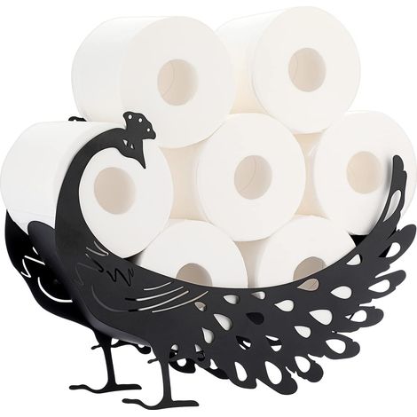Porte Rouleau de Papier Toilette en Métal Noir Mat, Style Animal pour Salle de Bain et Cuisine (Paon) (1/5)
