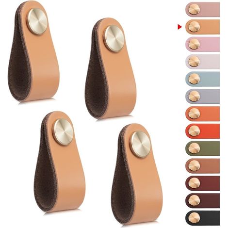 Lot de 4 boutons de porte en cuir pour meubles, boutons de porte d'armoire en cuir (1/5)