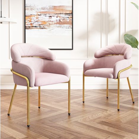 Chaise salle manger velours rose pieds metal OKMYHOME (1/5)