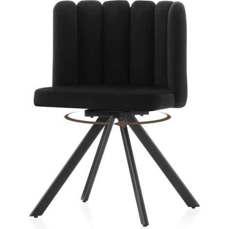 Chaise de salle à manger pivotante 360° en velours noir, assise large 52cm (1/5)