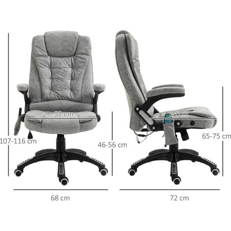 Fauteuil ergonomique gris avec massage et chauffage, hauteur réglable 110-120 cm, 6 zones vibrantes, assise fluide, dossier inclinable, 68x72 cm, confort optimal, usage bureau (1/5)