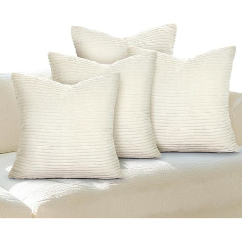 Lot de 4 Housse de Coussin 40x40 cm, Coussin Velours Côtelé Beige, Rayure Douces, Fermeture Éclair Invisible, Coussin Decoratif Canape pour Canapé, Salon, Chambre, Balcon (1/5)