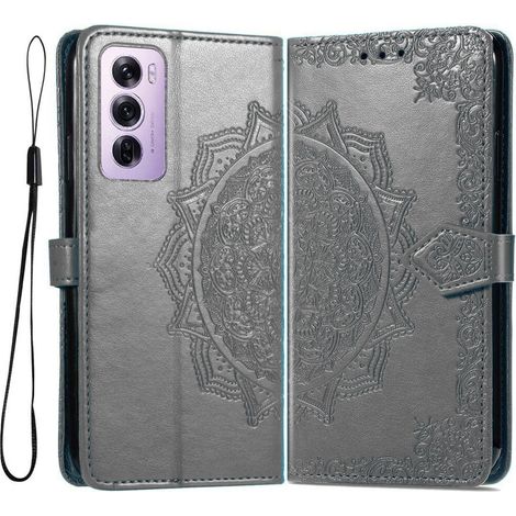 Funda tipo libro para Oppo Reno 12, Mandala, gris (1/4)