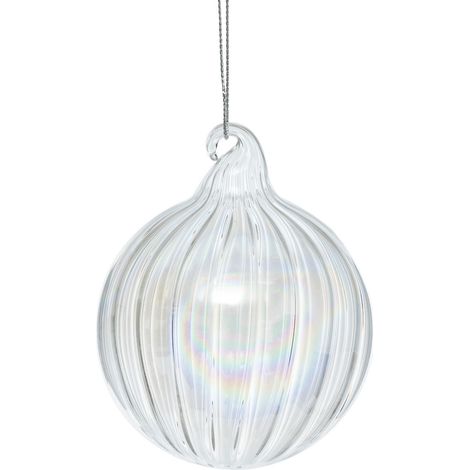 Déco Sapin Boule de Noël en Verre D 8 cm blanc strié - Feeric Christmas