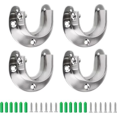 Soportes para barra de cortina con brida en forma de U, 4 piezas, acero inoxidable de 32 mm, con tornillos (plateado) (1/4)