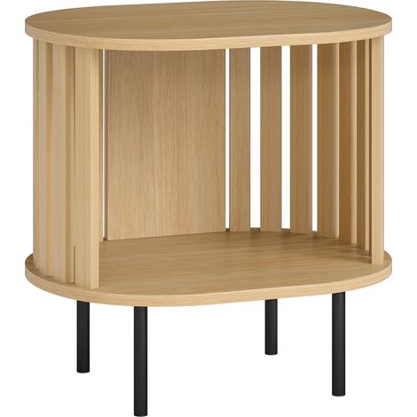 Table d'appoint ovale avec espace de rangement ouvert, structure à lattes, 50 x 39 x 50 cm, aspect bois (1/5)