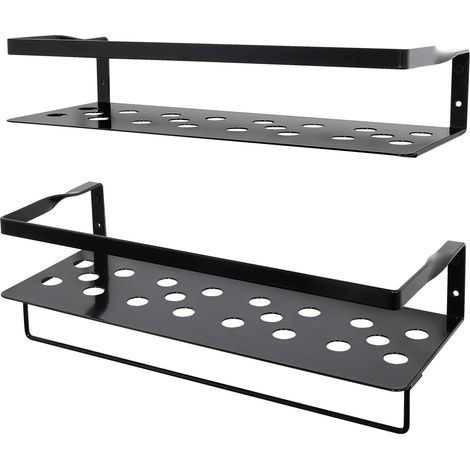 Étagère Murale en Métal, Lot de 2 Étagères Flottantes Murale en Fer avec Barre Porte-Serviettes pour Chambre à Coucher, Salle de Bain, Salon, Cuisine, Bureau, Patio, Noir brillant (1/5)