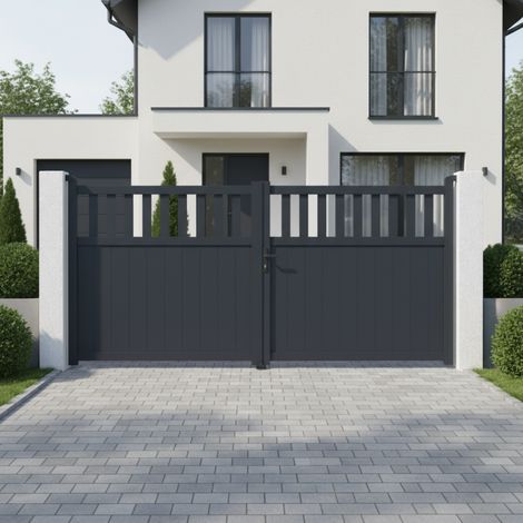 Portail battant aluminium 340x158 cm anthracite motorisable (1/5)