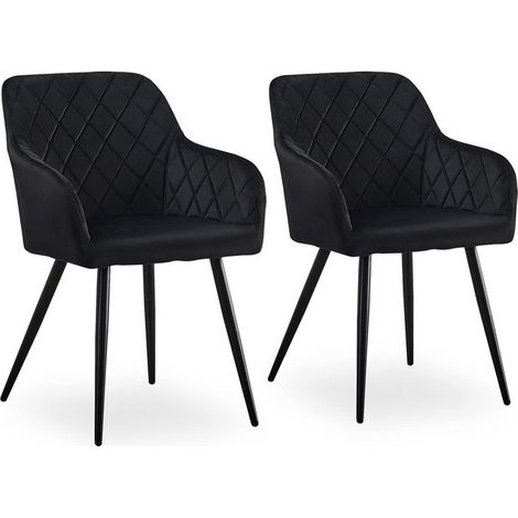 Clipop – Lot de 2 chaises de salle à manger en velours – Dossier ergonomique – Accoudoirs confortables – Pieds en métal noir – Hauteur d'assise 48 cm (1/5)