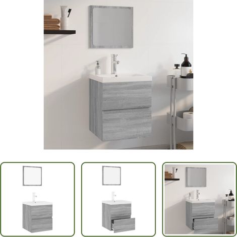 vidaXL Spiegel - Badmöbel-Set Grau Sonoma Holzwerkstoff (1/5)