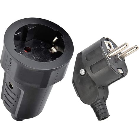 1 prise One Thing Aqua Black femelle avec 1 prise mâle 220 V, prise de terre, prise tertiaire noire, idéale pour les sites commerciaux extérieurs (1/2)