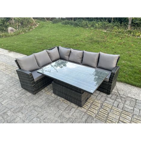 Fimous Outdoor Rattan Corner Sofa Garden Furniture High Back Sofa Set Adjustable Rising Lifting Table Set 6 Seater (1/3)