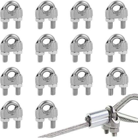 Lot de 14 Serre-câbles étrie en Acier Inoxydable, Serre Cable Acier 6mm Serre Cable Inox 6mm pour Câble Métallique de 6mm Diamètre M6 (1/4)