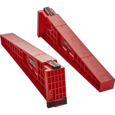 SOTECH Montagehilfen für Schubladenauszüge 1 Paar (links / rechts) 355 x 47,5 x 99,5 mm, rot, Einbauhilfe für Vollauszüge Teilauszüge Unterbau-Schubladenführungen (1/5)