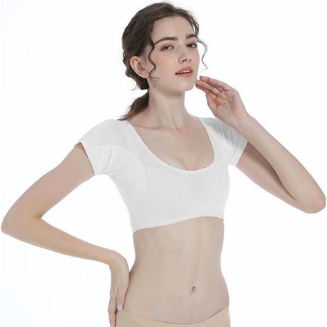 Veste femme anti-transpirante manches courtes, respirante et lavable, couleur blanche taille M (1/5)