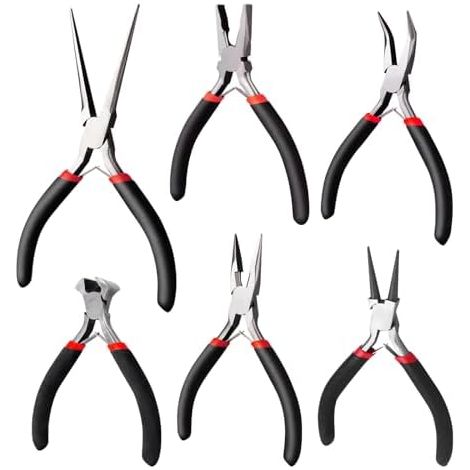 6 pièces mini set de pinces avec sac, contient des pointues et rondes, arc fil d'acier, pour bricoleurs enseignants - (1/5)