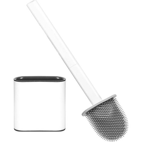 Brosse de toilette en silicone, brosse de toilette avec support à séchage rapide, brosse de toilette à long manche détachable, brosse de toilette murale/sur pied pour salle de bain-AquaForge (1/5)