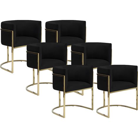 Lot de 6 chaises avec accoudoirs - Velours et acier inoxydable - Noir et doré - PERIA (1/5)