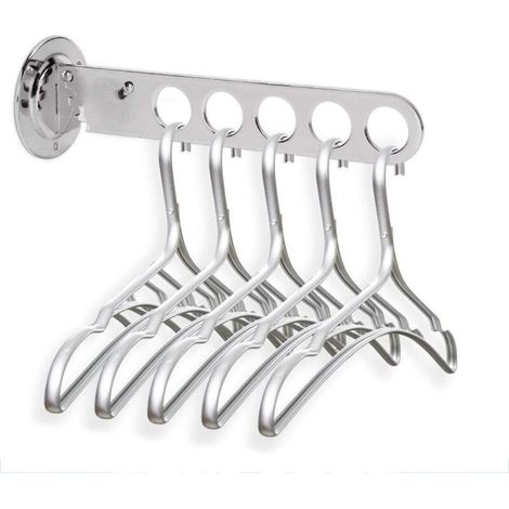 Perchero de pared, perchero plegable, perchas de acero inoxidable, ganchos de pared para balcones, armarios, lavaderos y baños (5 ganchos) (1/3)