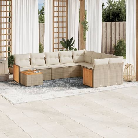 10-tlg. Garten-Sofagarnitur mit Kissen Beige Poly Rattan vidaXL (1/5)