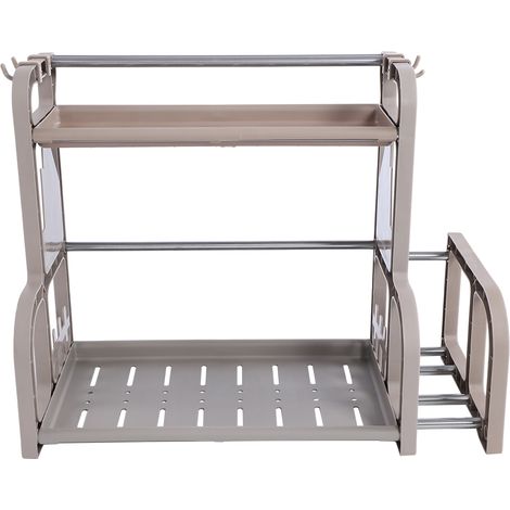 Rangement Cuisine 2 Niveaux - Porte-Planches Et Couteaux Inox - Crochets Amovibles - Organiseur Comptoir - Ton Café (1/5)