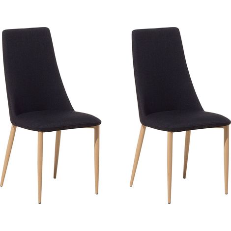 Set di 2 sedie da pranzo con sedile imbottito in tessuto nero e legno chiaro con schienale alto Clayton