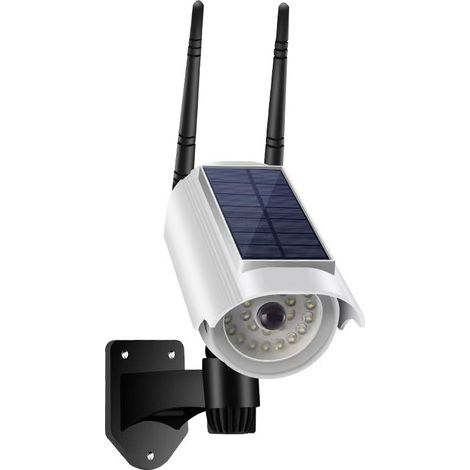 Caméra de Sécurité Solaire Sans Fil avec Lumière LED et Détecteur de Mouvement, Fausse Caméra de Surveillance avec Télécommande pour la Prévention des Vols, Idéal pour Extérieur et Jardin (1/2)