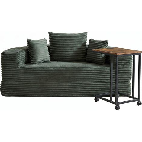 FurnitureR Wohnzimmer Set grünes Schlafsofa 2-Sitzer mit dunkelbraunem Beistelltisch auf Rollen multifunktionale Couch Bettfunktion platzsparend (1/5)