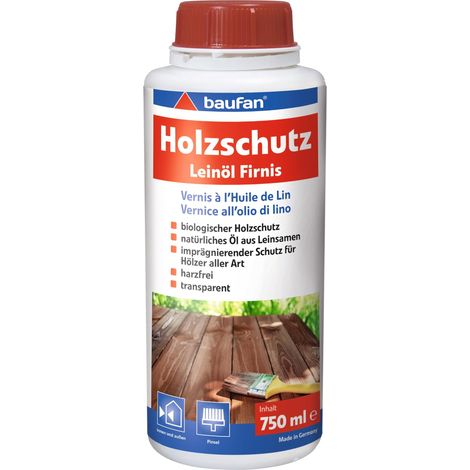 Holzschutz Leinölfirnis 2.0 750ml - Vernis à l'huile de lin naturelle pour l'entretien du bois, huile pour bois extérieur (1/4)