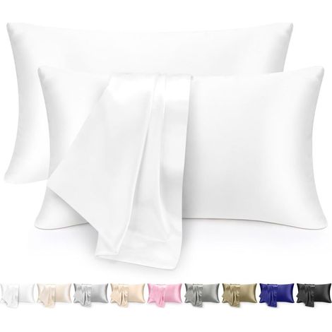 2er-Set Satin-Kissenbezüge (51 x 76 cm), Reißverschluss, seidig weich, haut- und haarschonend, weiß (1/5)