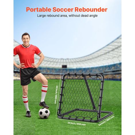 Filet de rebond de football, 86,3 x 86,3 cm, rebondisseur pour entraînement football portable, tube en fer, filet de but à angles e… (1/5)