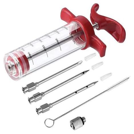 Meat Injector Syringe: 3 BBQ Grill Injector Needles, Premium Portable Turkey Injector Kit for Smoker, Meat Injector with Large 1oz Capacity
