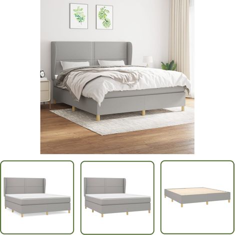 The Living Store Sommier à lattes de lit avec matelas Gris clair 180x200cm Tissu - Lit Plateforme - Lit Tapissier - Literie - Matelas Ressorts Ensachés - Tête De Lit Ajustable (1/5)