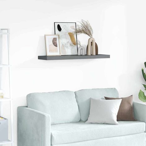 323796 vidaXL Floating Wall Shelf High Gloss Grey 90x23,5x3,8 cm MDF (1/5)