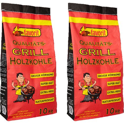 2x Favorit Grill Holzkohle 10 kg Sack, grosse Körnung, brennt schnell an