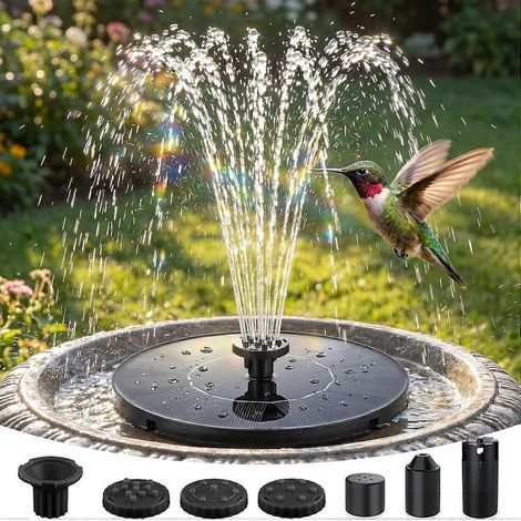 Fontaine solaire pour piscine et bains d'oiseaux 2026 pompe solaire 14 W avec 7 buses et 4 tuyaux fixes modèle sur pied extérieur (1/5)