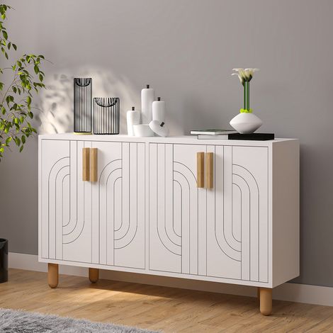 Credenza Venerina, Madia 2 Ripiani, 4 Ante, 4 Vani, 120x30x74h cm Bianco (1/5)