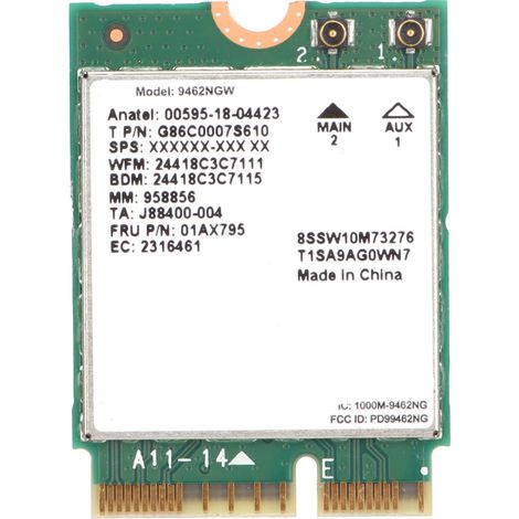 Carte Wi-Fi double bande 2,4/5 GHz, interface M.2/NGFF, carte réseau sans fil haut débit pour Linux/Google Chrome OS/Windows 10