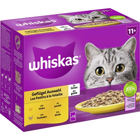 Whiskas Multipack Senior 11+ Geflügelauswahl in Gelee Katzenfutter 12 x 85 g