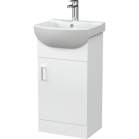 Contemporary 1 Door Floor Standing Vanity Basin Unit, 1 Tap Hole Basin, 450mm, Gloss White (1/3)