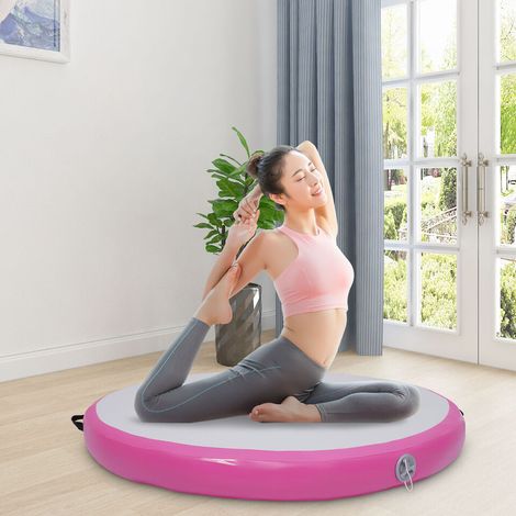 Tremplin rond 100 x 10 cm pour tumbling à domicile Tapis de gymnastique et de yoga gonflable rose (1/5)
