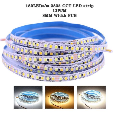 Bande LED 5 m IRC 80+ 2835 - Intensité variable température de couleur ajustable 5 mm 12 V 180 LED - Blanc 6000 K (1/5)