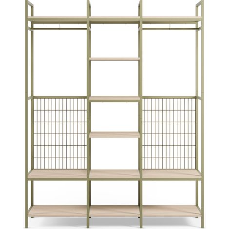 Dressing ouvert modulable 3 éléments en métal et bois L140xH179,5cm - Vert - Aqaba