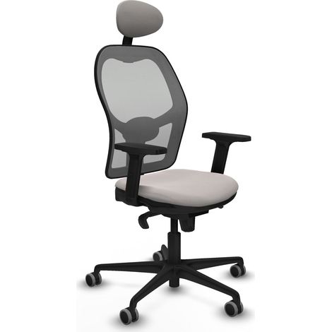 Jorquera sincro malla gris similpiel blanco brazos 2D base nailon cabecero fijo ruedas 65mm engomada (1/5)