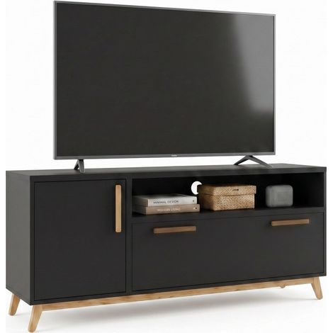 Meuble TV 55 Pouces 2 Portes 4 Niches Noir L 135.2 H 58.5 P 35.1 cm (1/5)
