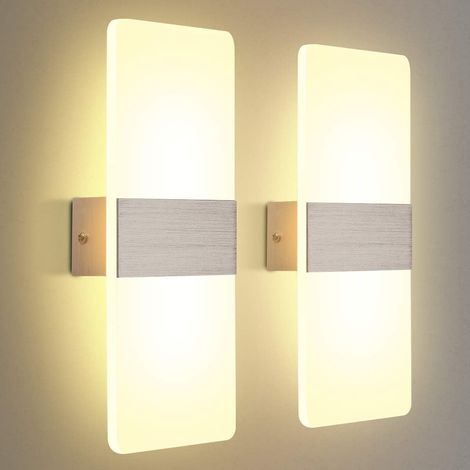 2 Pack Applique Murale LED Intérieure 12W Blanc Chaud 3000K AC 230V Lampe Murale en Acrylique Design Moderne Decoration Luminaire Mural pour Salon Chambre Couloir Salle de Bain 29x11x4CM
