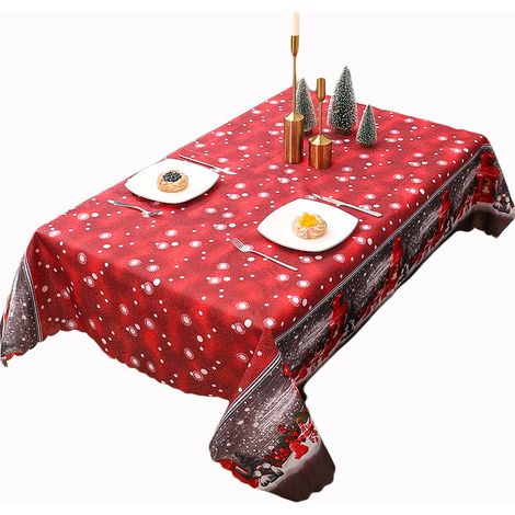 Ensemble de nappes de Noël rectangulaires, grande taille, rouge, 180 x 150 cm, lavable, déperlante et facile à nettoyer. (1/5)
