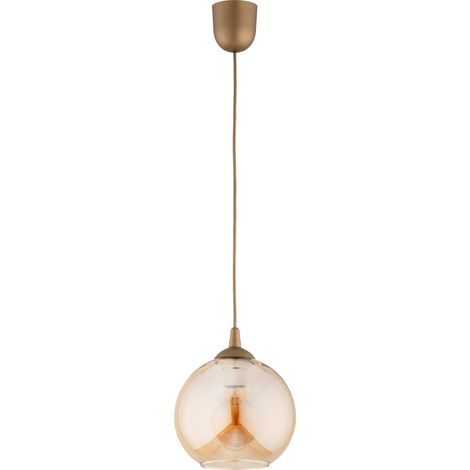 Suspension dorée boule verre ambre Ø20 E27 Alfa Fico (1/3)