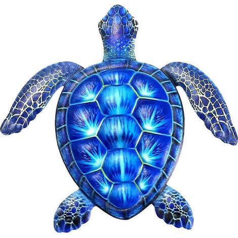Décoration murale tortue en métal forgé, suspendue, bleue, pour salon et jardin - pièce unique de décoration intérieure et extérieure (1/5)