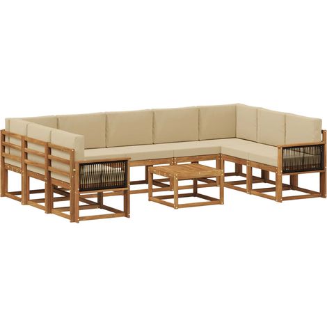 Conjunto de sofás de exterior con cojín 10 pcs Natural y Beige vidaXL